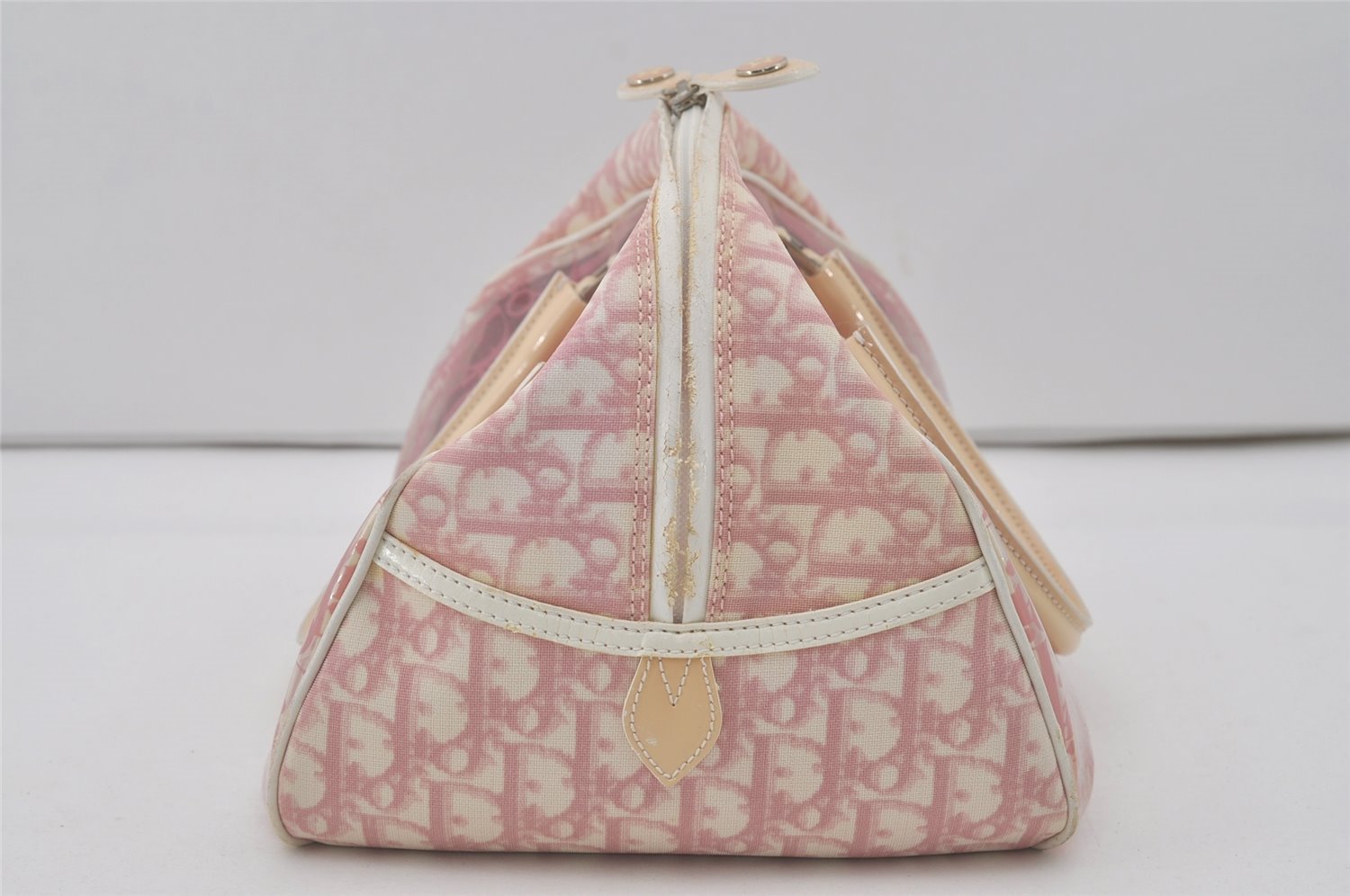 Authentic Christian Dior Trotter Hand Bag Vinyl Enamel Pink Clear Junk 7964I