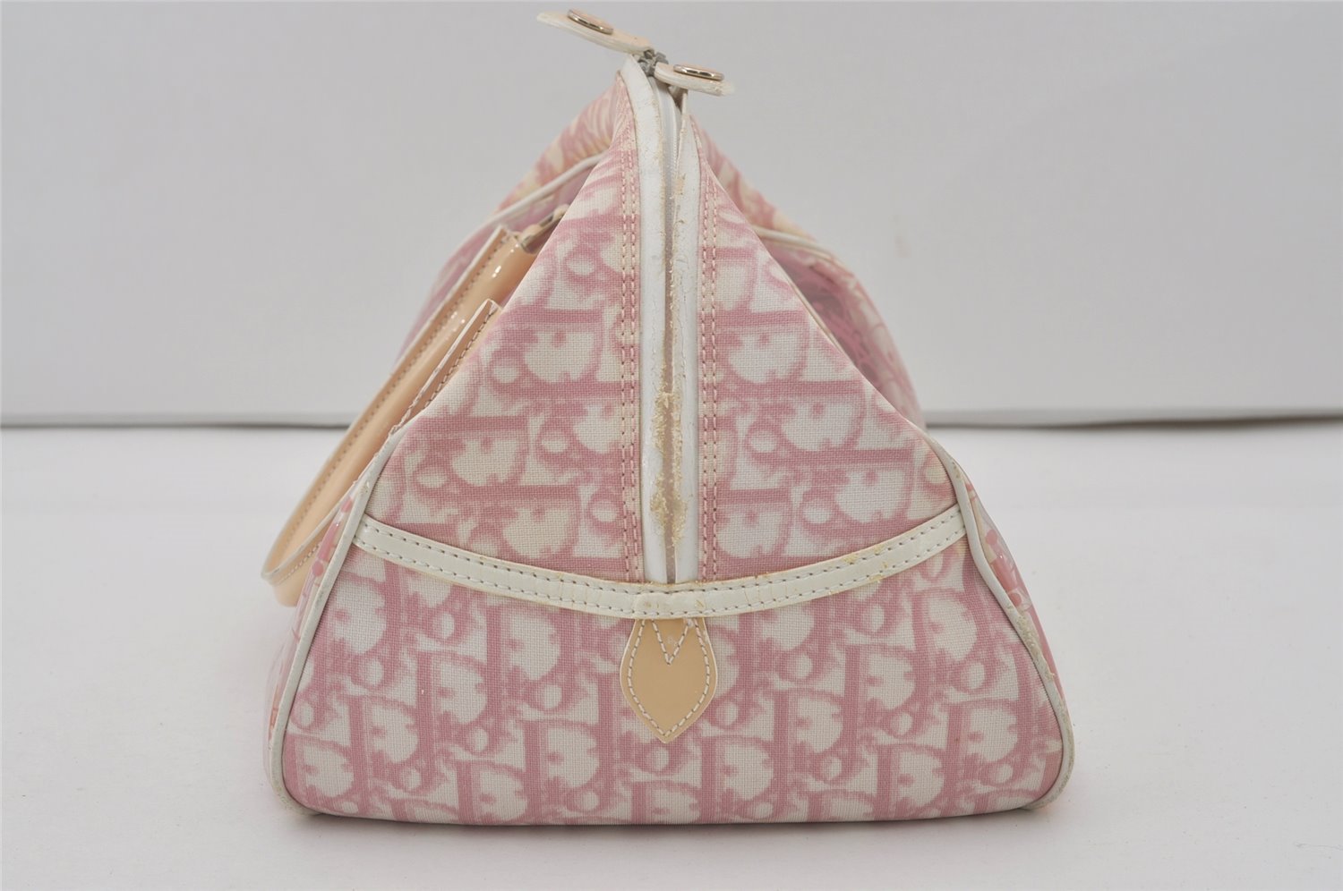 Authentic Christian Dior Trotter Hand Bag Vinyl Enamel Pink Clear Junk 7964I