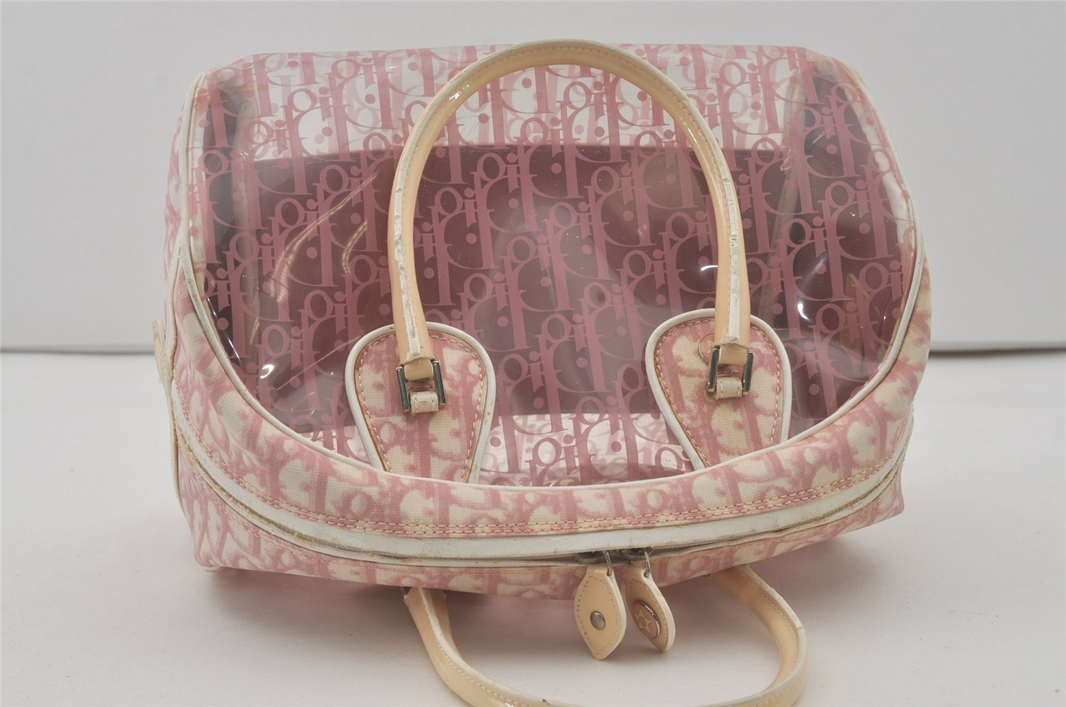 Authentic Christian Dior Trotter Hand Bag Vinyl Enamel Pink Clear Junk 7964I