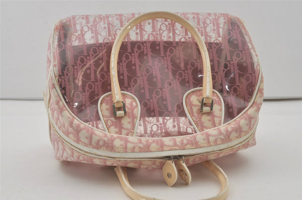 Authentic Christian Dior Trotter Hand Bag Vinyl Enamel Pink Clear Junk 7964I