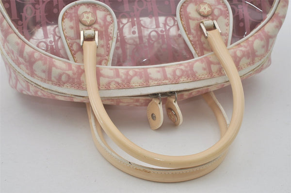 Authentic Christian Dior Trotter Hand Bag Vinyl Enamel Pink Clear Junk 7964I