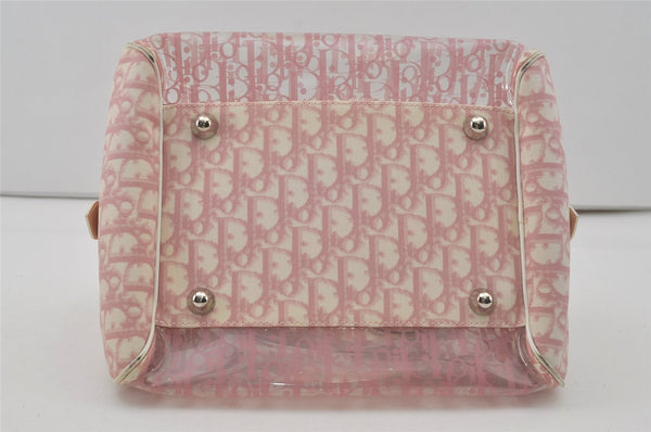 Authentic Christian Dior Trotter Hand Bag Vinyl Enamel Pink Clear Junk 7964I