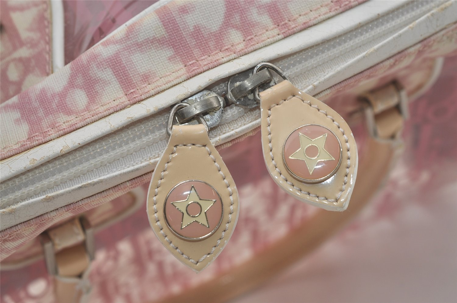 Authentic Christian Dior Trotter Hand Bag Vinyl Enamel Pink Clear Junk 7964I