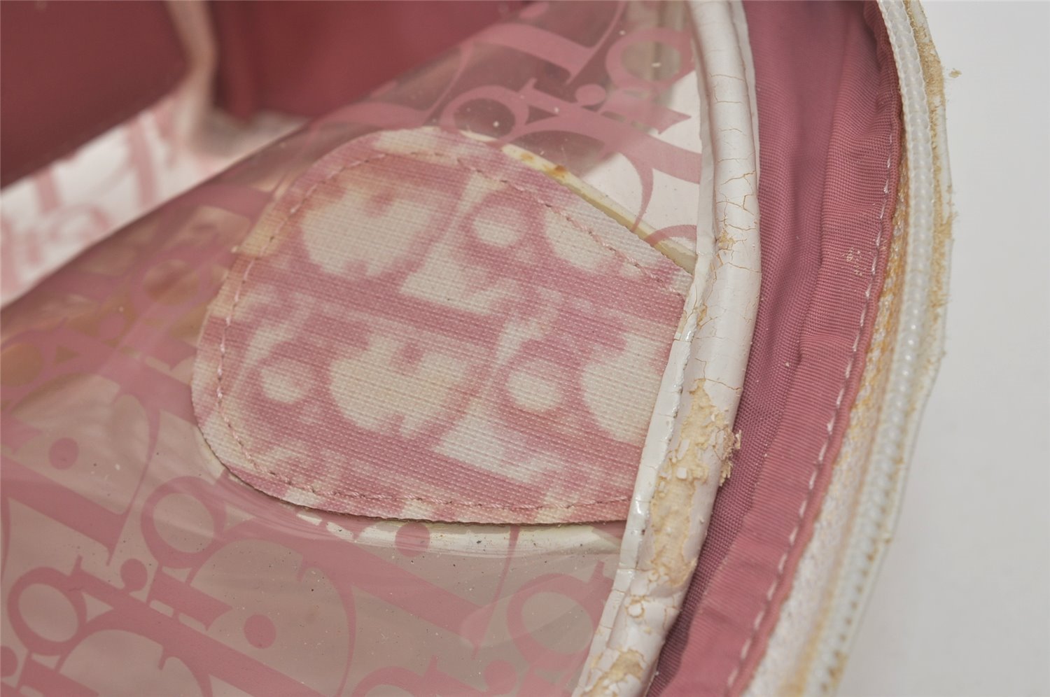 Authentic Christian Dior Trotter Hand Bag Vinyl Enamel Pink Clear Junk 7964I