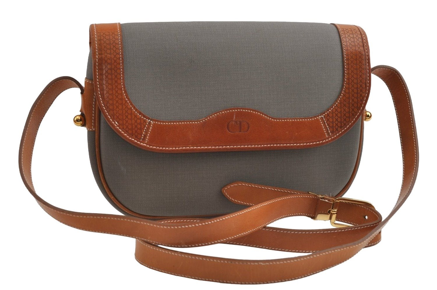 Authentic Christian Dior Shoulder Cross Body Bag Purse PVC Leather Gray CD 7965I