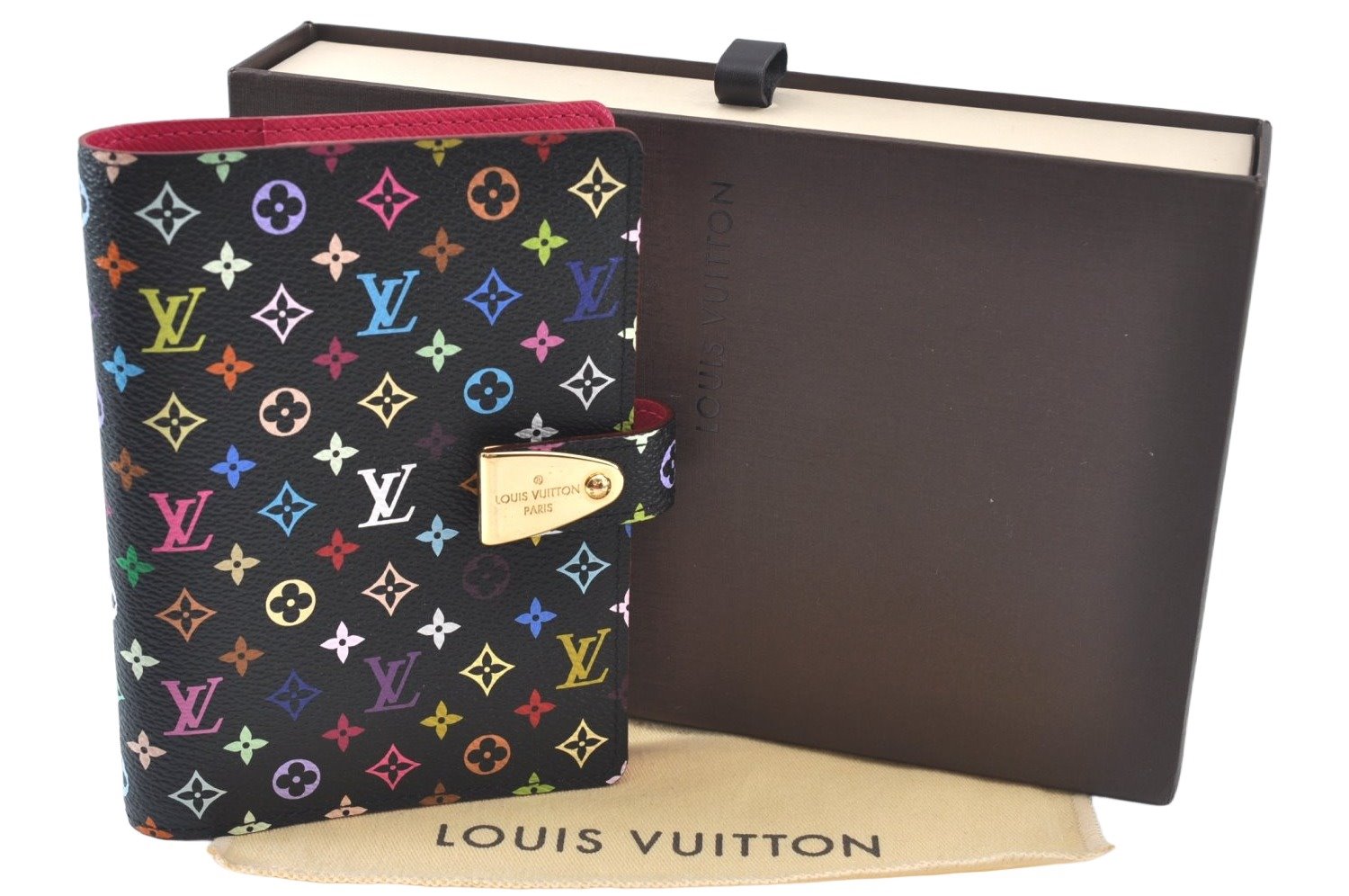Auth Louis Vuitton Monogram Multicolor Agenda Partenaire PM Black LV Box 7968J