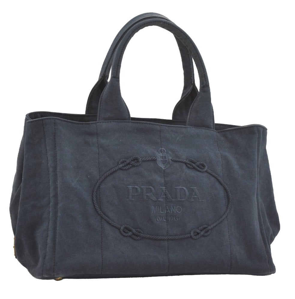 Authentic PRADA Canapa M Vintage Canvas Tote Hand Bag Blue 7969I