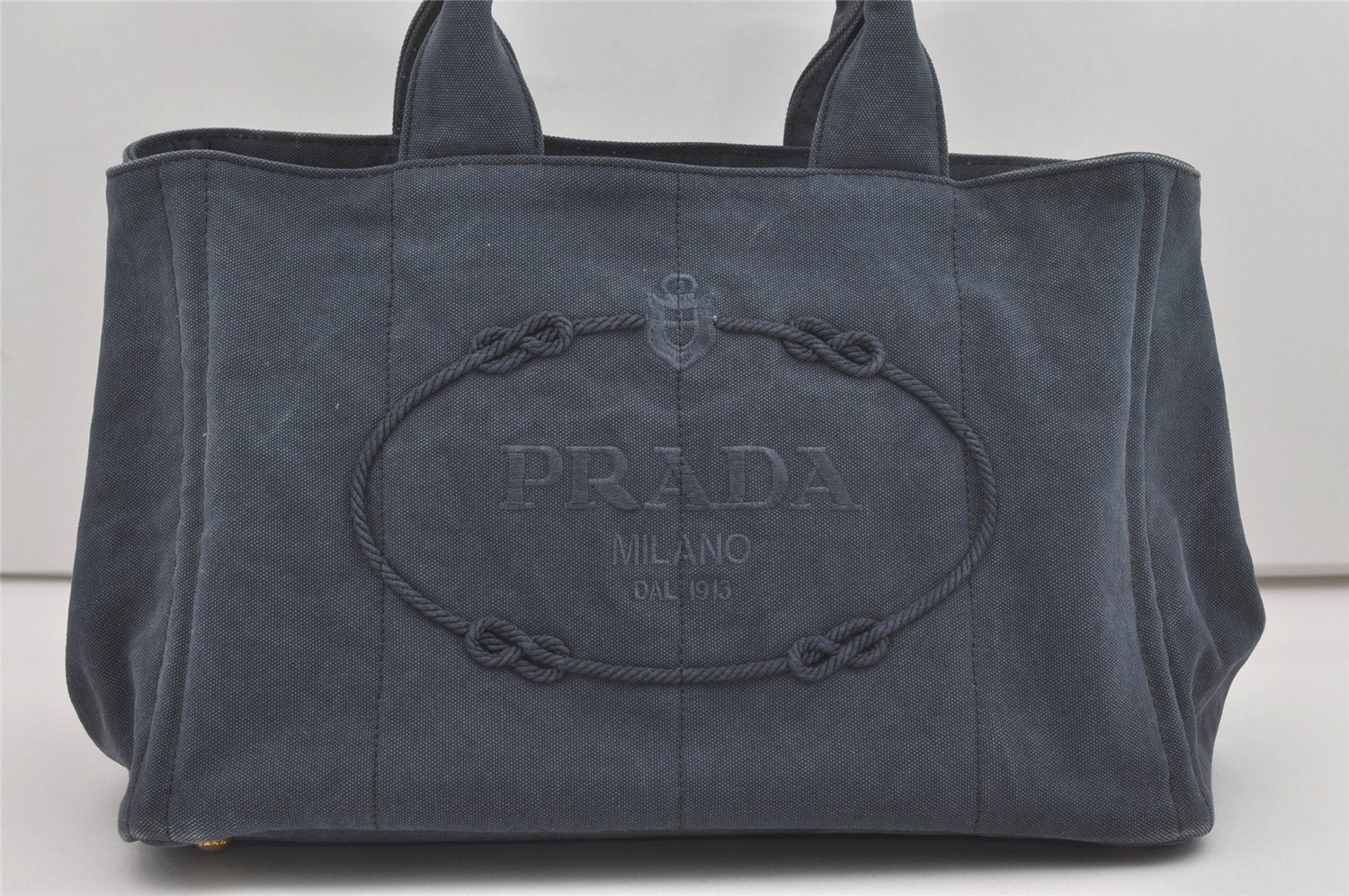 Authentic PRADA Canapa M Vintage Canvas Tote Hand Bag Blue 7969I