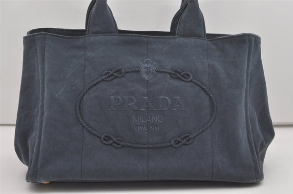 Authentic PRADA Canapa M Vintage Canvas Tote Hand Bag Blue 7969I