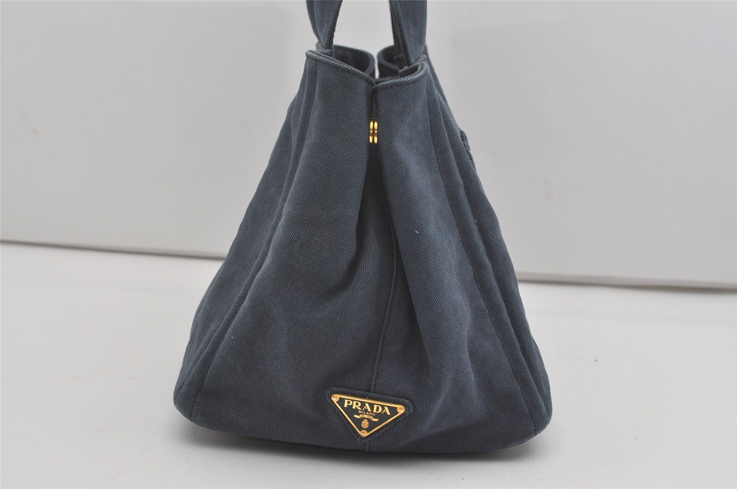 Authentic PRADA Canapa M Vintage Canvas Tote Hand Bag Blue 7969I