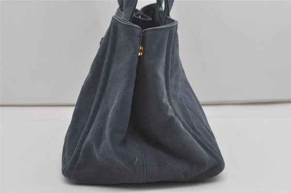 Authentic PRADA Canapa M Vintage Canvas Tote Hand Bag Blue 7969I