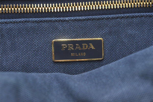 Authentic PRADA Canapa M Vintage Canvas Tote Hand Bag Blue 7969I