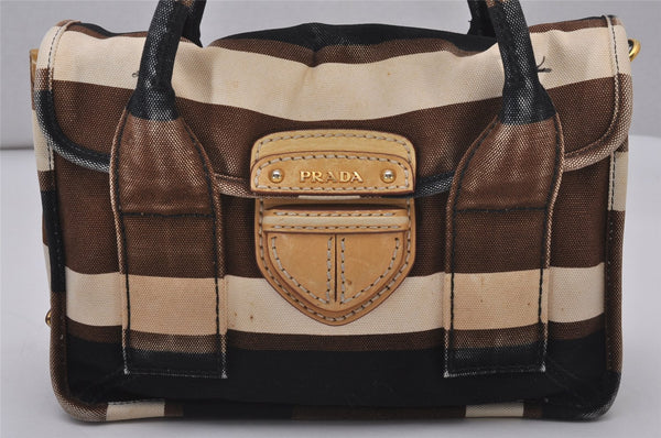 Authentic PRADA Vintage Canvas Leather 2Way Shoulder Hand Bag Purse Brown 7972I