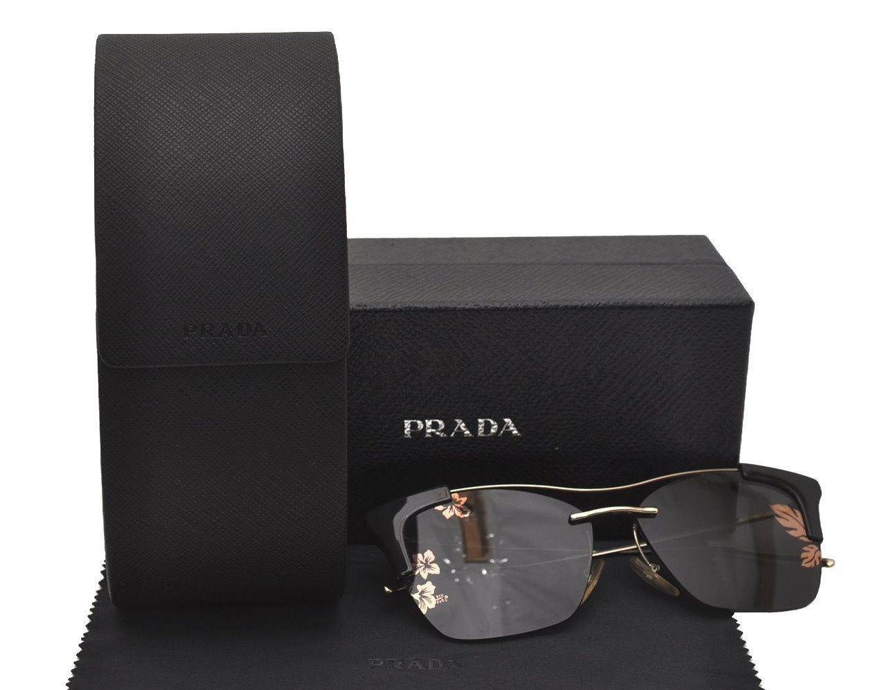 Authentic PRADA Sunglasses Hibiscus Design Titanium SPR21U Black Gold Box 7972J