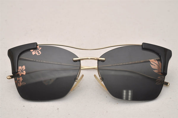 Authentic PRADA Sunglasses Hibiscus Design Titanium SPR21U Black Gold Box 7972J