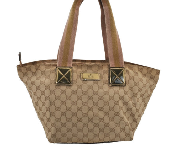 Authentic GUCCI Sherry Line Tote Bag GG Canvas Enamel 131230 Beige 7974J