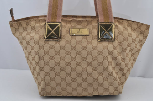 Authentic GUCCI Sherry Line Tote Bag GG Canvas Enamel 131230 Beige 7974J