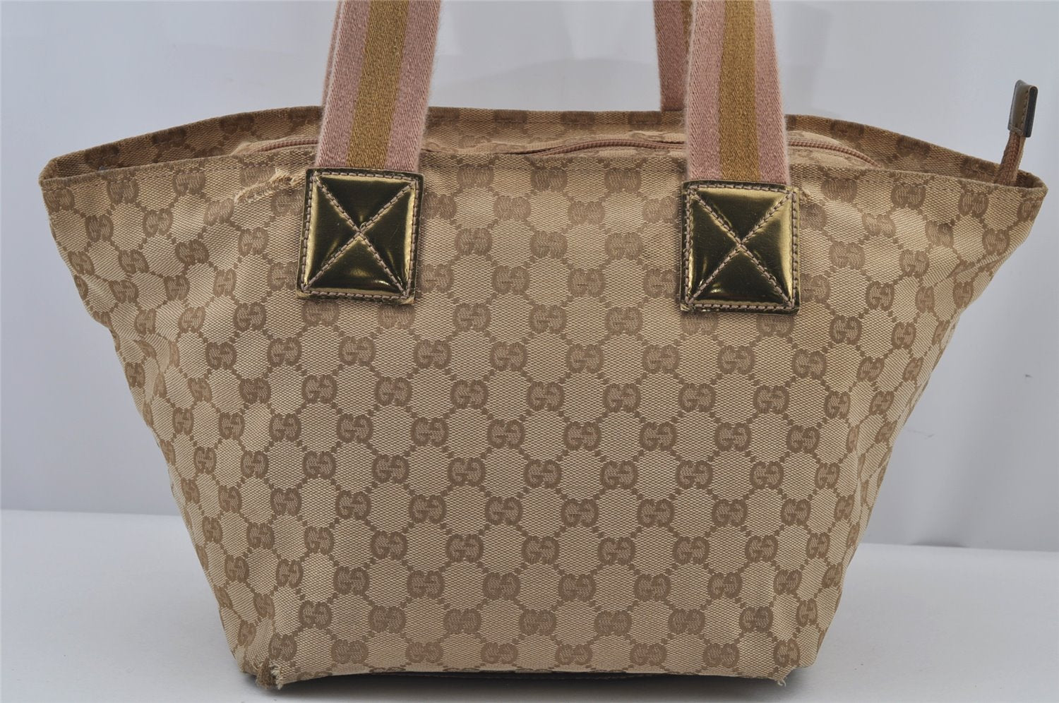 Authentic GUCCI Sherry Line Tote Bag GG Canvas Enamel 131230 Beige 7974J