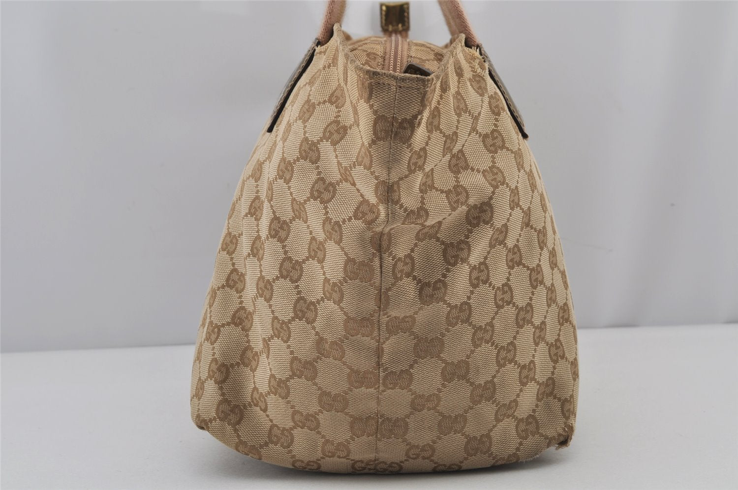 Authentic GUCCI Sherry Line Tote Bag GG Canvas Enamel 131230 Beige 7974J