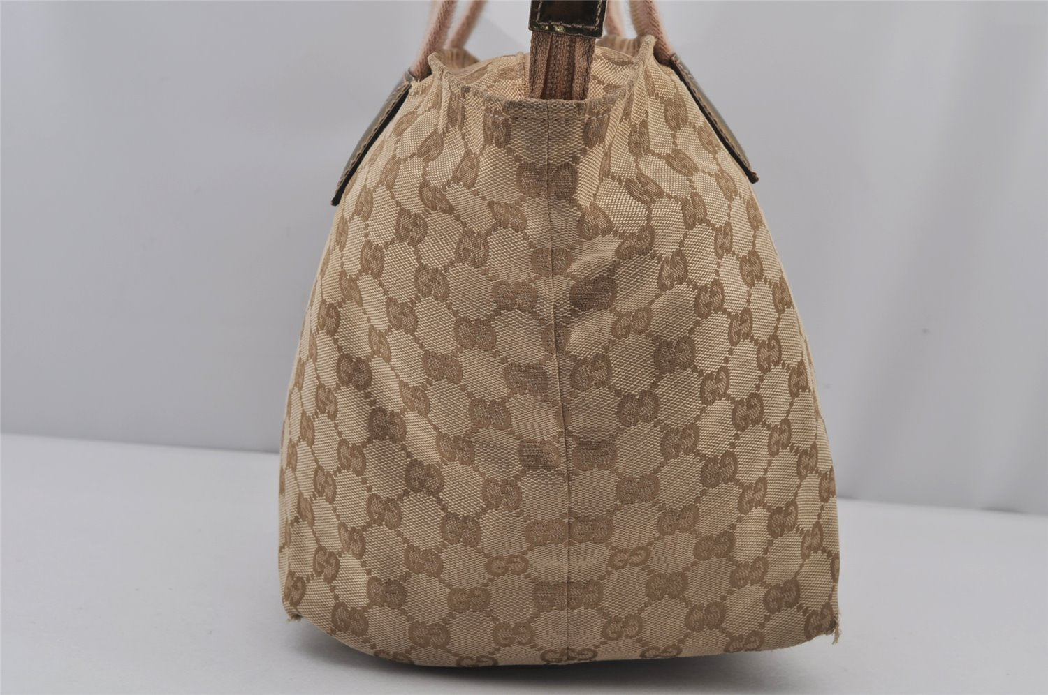 Authentic GUCCI Sherry Line Tote Bag GG Canvas Enamel 131230 Beige 7974J