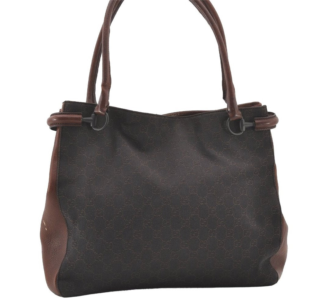 Authentic GUCCI Horsebit Shoulder Tote Bag GG Canvas Leather 101346 Brown 7975J