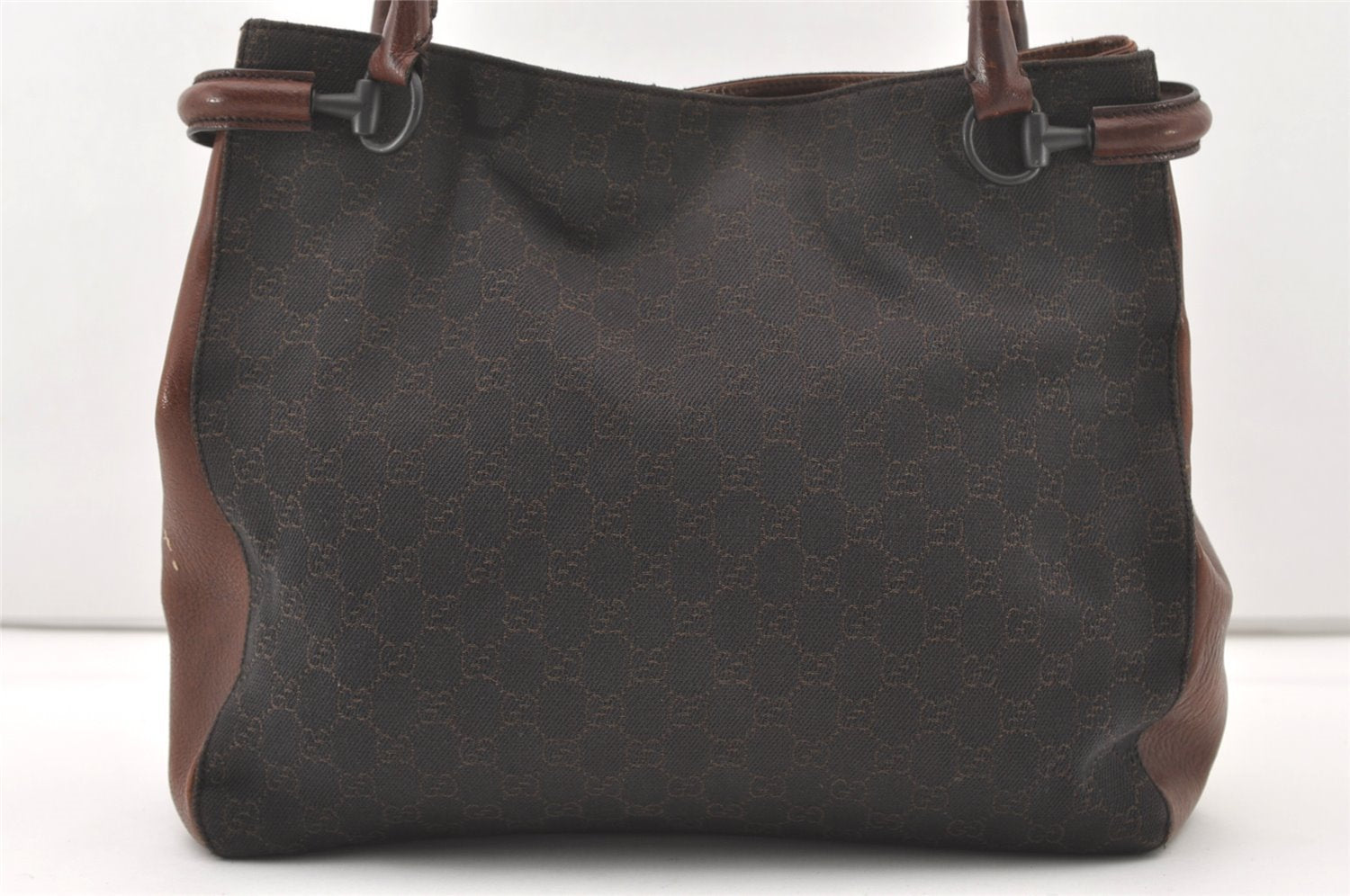 Authentic GUCCI Horsebit Shoulder Tote Bag GG Canvas Leather 101346 Brown 7975J