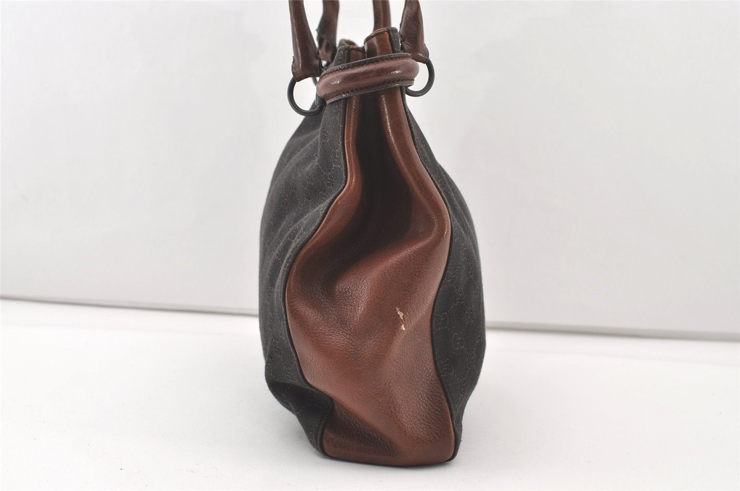 Authentic GUCCI Horsebit Shoulder Tote Bag GG Canvas Leather 101346 Brown 7975J