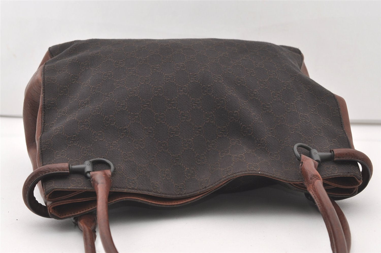 Authentic GUCCI Horsebit Shoulder Tote Bag GG Canvas Leather 101346 Brown 7975J