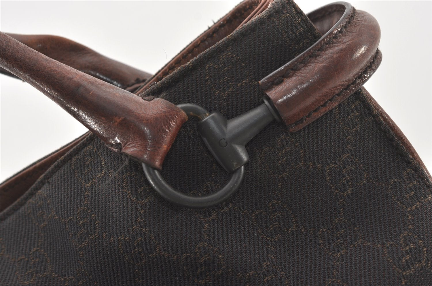 Authentic GUCCI Horsebit Shoulder Tote Bag GG Canvas Leather 101346 Brown 7975J