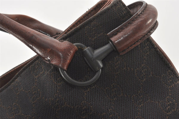 Authentic GUCCI Horsebit Shoulder Tote Bag GG Canvas Leather 101346 Brown 7975J