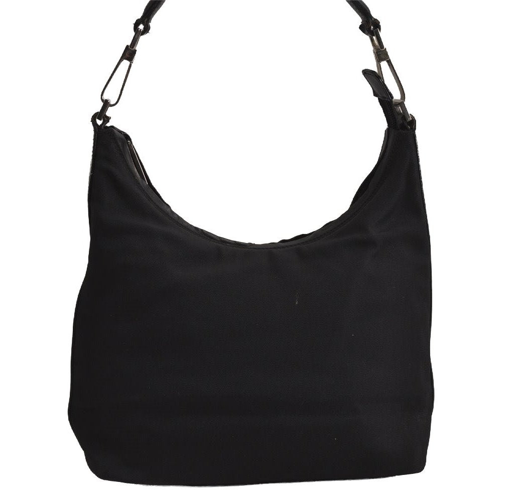 Authentic GUCCI Vintage Shoulder Hand Bag Purse Nylon Leather Black 7976J