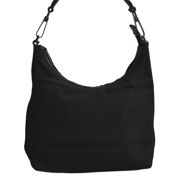 Authentic GUCCI Vintage Shoulder Hand Bag Purse Nylon Leather Black 7976J
