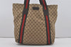 Authentic GUCCI Web Sherry Line Tote Bag GG Canvas Leather 189669 Brown 7977I