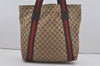 Authentic GUCCI Web Sherry Line Tote Bag GG Canvas Leather 189669 Brown 7977I