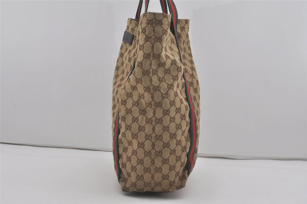 Authentic GUCCI Web Sherry Line Tote Bag GG Canvas Leather 189669 Brown 7977I