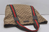 Authentic GUCCI Web Sherry Line Tote Bag GG Canvas Leather 189669 Brown 7977I
