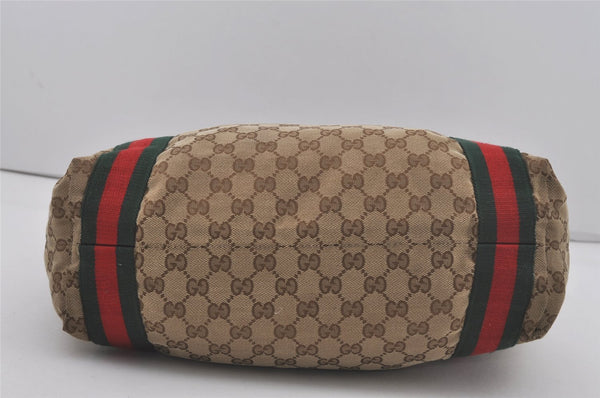 Authentic GUCCI Web Sherry Line Tote Bag GG Canvas Leather 189669 Brown 7977I
