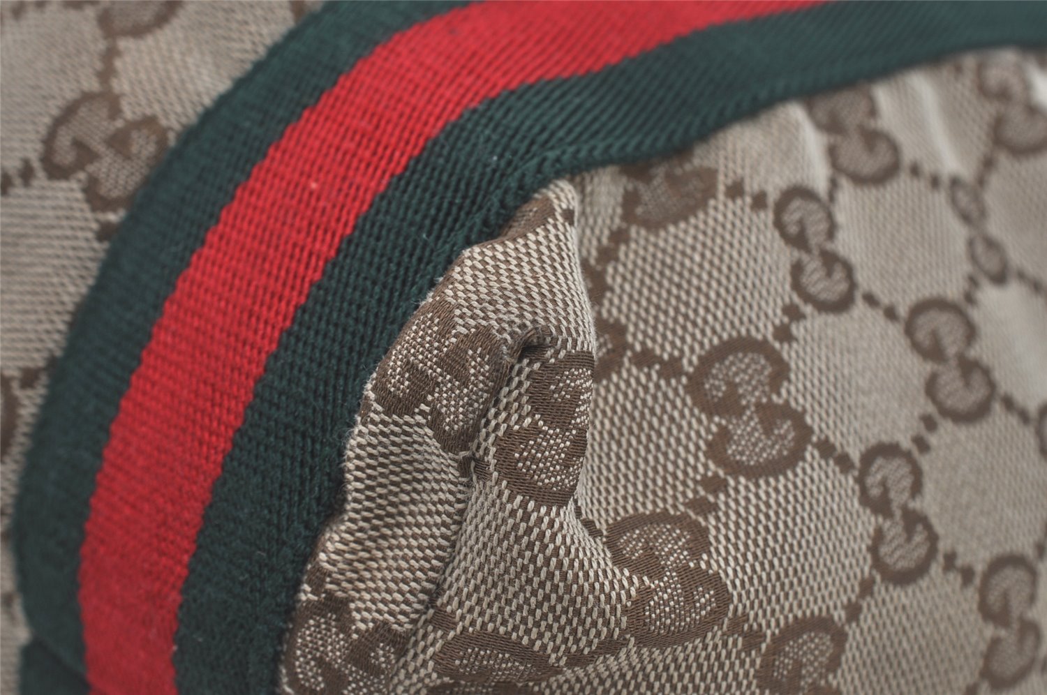 Authentic GUCCI Web Sherry Line Tote Bag GG Canvas Leather 189669 Brown 7977I