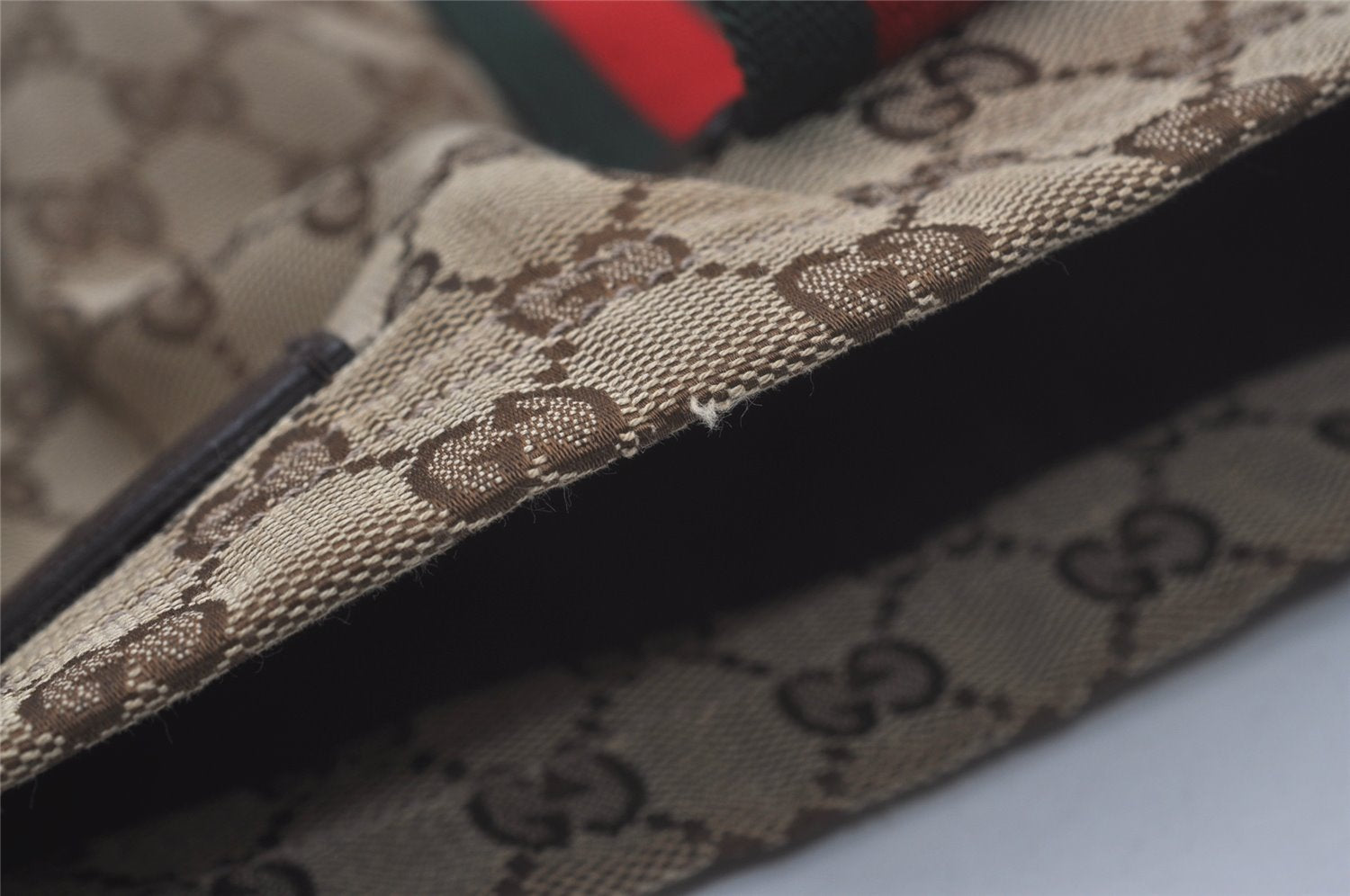 Authentic GUCCI Web Sherry Line Tote Bag GG Canvas Leather 189669 Brown 7977I