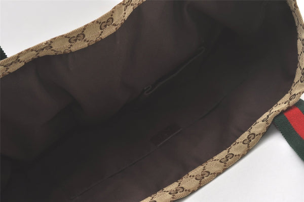 Authentic GUCCI Web Sherry Line Tote Bag GG Canvas Leather 189669 Brown 7977I