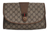 Authentic GUCCI Web Sherry Line Clutch Hand Bag Purse GG PVC Leather Brown 7977J