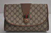 Authentic GUCCI Web Sherry Line Clutch Hand Bag Purse GG PVC Leather Brown 7977J