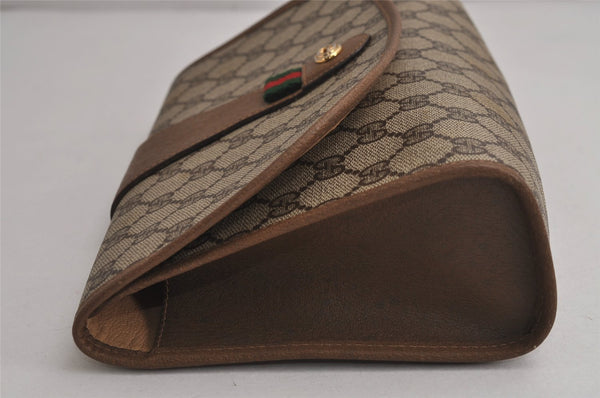 Authentic GUCCI Web Sherry Line Clutch Hand Bag Purse GG PVC Leather Brown 7977J