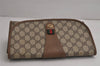 Authentic GUCCI Web Sherry Line Clutch Hand Bag Purse GG PVC Leather Brown 7977J