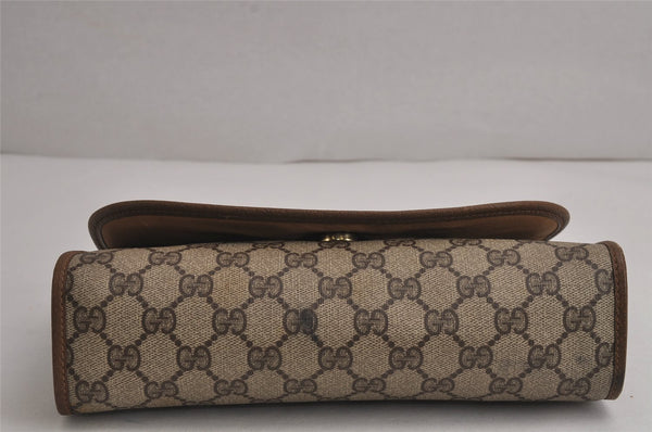 Authentic GUCCI Web Sherry Line Clutch Hand Bag Purse GG PVC Leather Brown 7977J