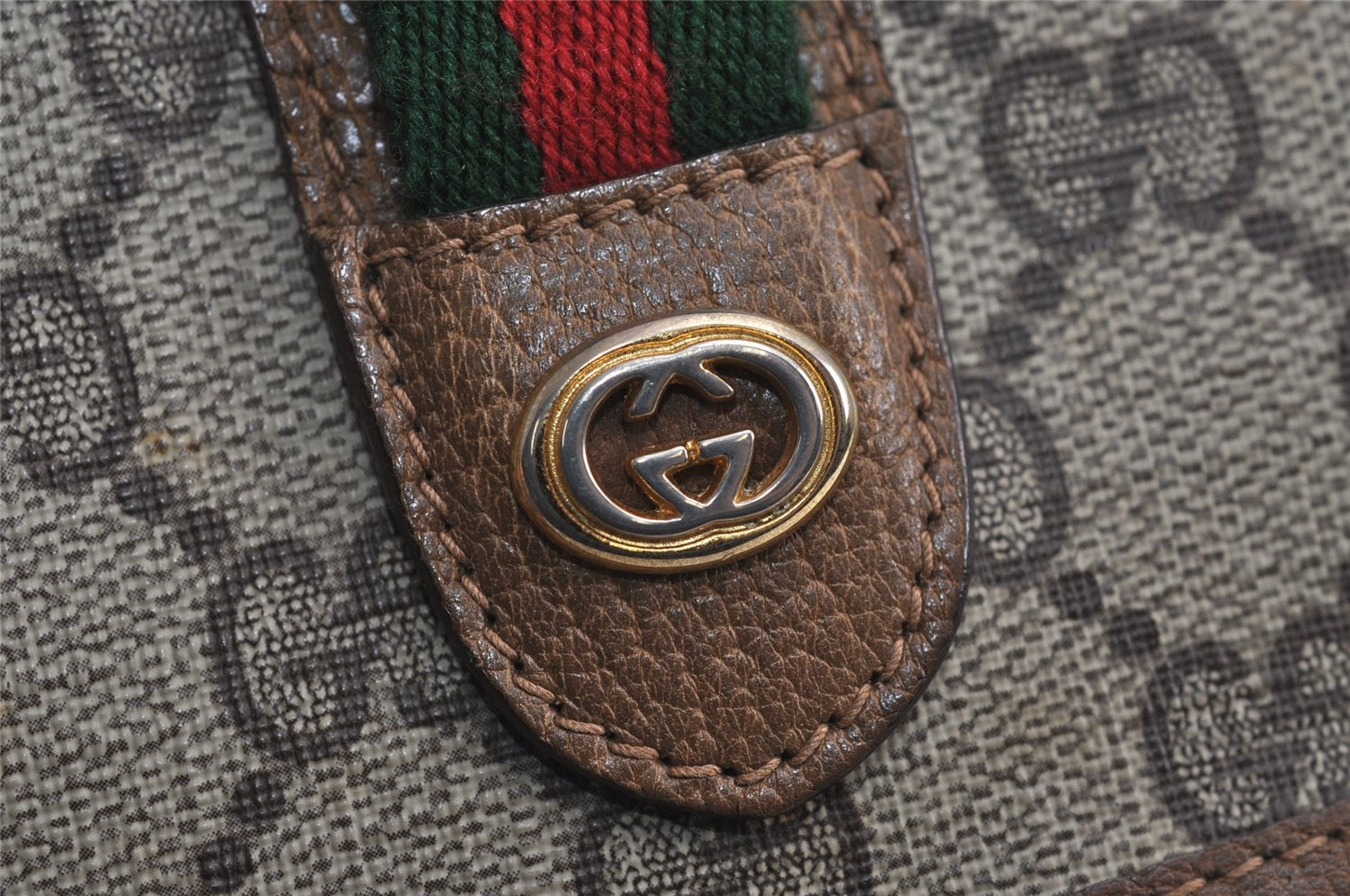 Authentic GUCCI Web Sherry Line Clutch Hand Bag Purse GG PVC Leather Brown 7977J