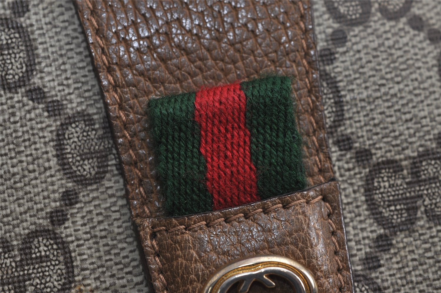 Authentic GUCCI Web Sherry Line Clutch Hand Bag Purse GG PVC Leather Brown 7977J