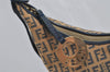 Authentic FENDI Vintage Zucchino Shoulder Bag Canvas Leather Navy Brown 7978I