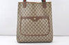 Authentic GUCCI Web Sherry Line Shoulder Tote Bag GG PVC Leather Brown 7978J