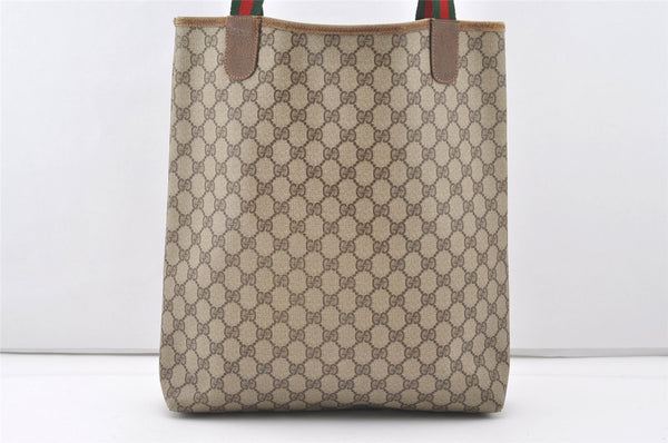 Authentic GUCCI Web Sherry Line Shoulder Tote Bag GG PVC Leather Brown 7978J